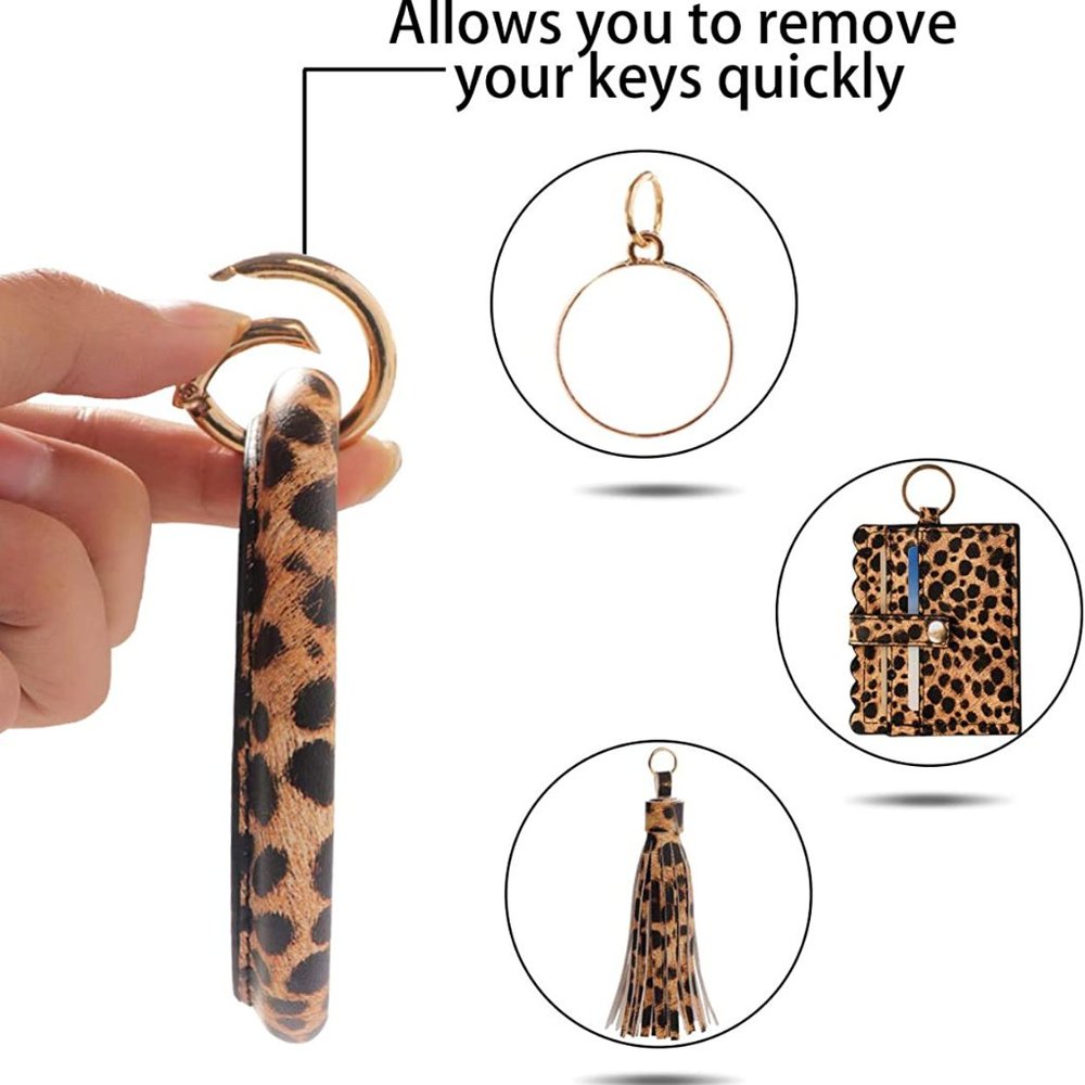 Leopard Bracelet Keychain Card Holder Leather - Picture 5 of 8